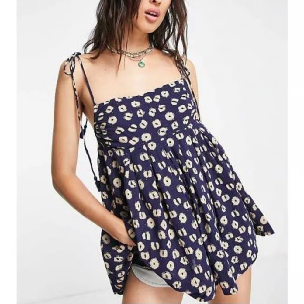 Free People Navy Floral Tie-Strap Tank NWOT